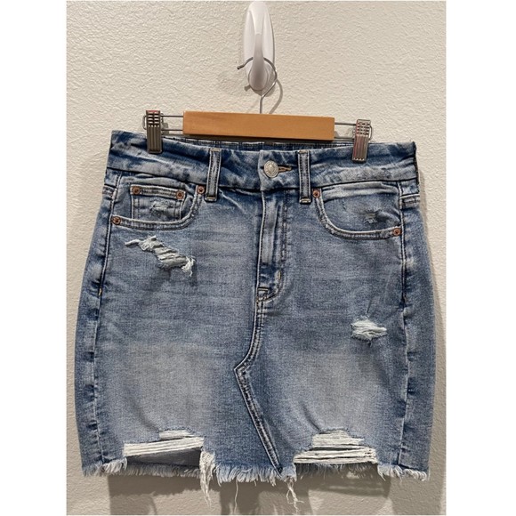 AMERICAN EAGLE Distressed Mini Blue Skirt - Picture 1 of 3